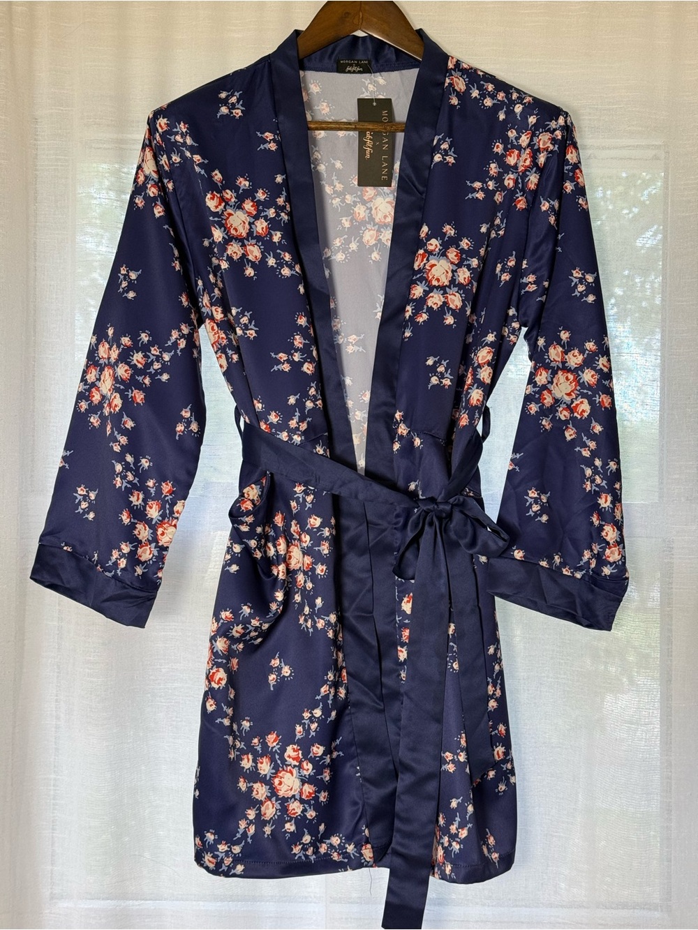 Morgan Lane Navy Floral Satin Robe